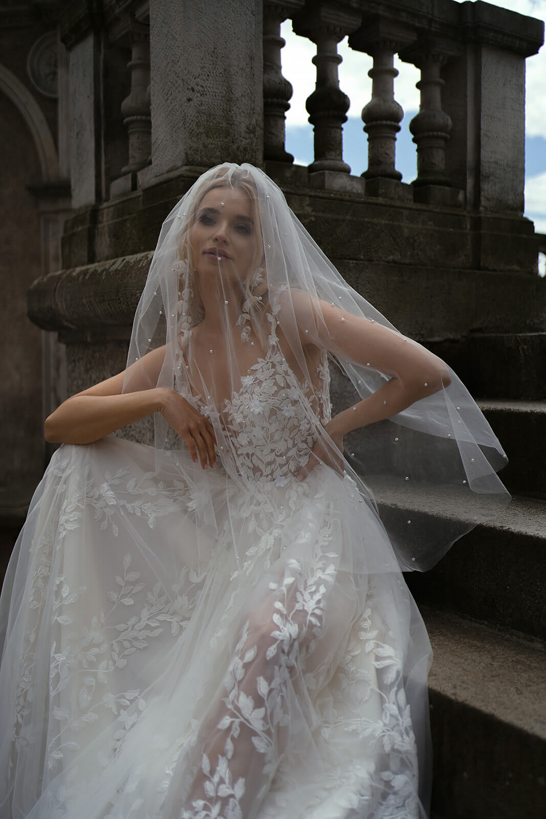 Voile de mariée perlé, DAMA Couture.